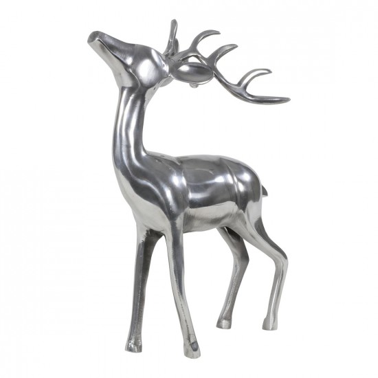 Beeld staand hert aluminium kleur zilver 41 cm hoog