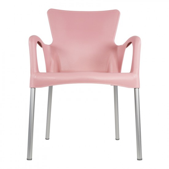 Kunststof stapelstoel met armleuning kleur roze