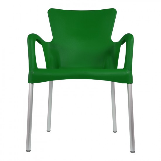 Kunststof stapelstoel met armleuning kleur groen