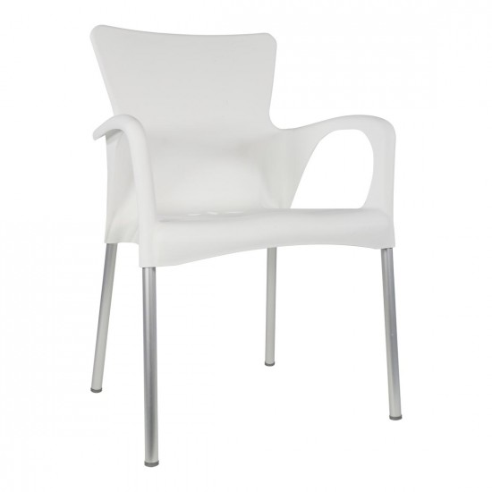 Kunststof stapelstoel met armleuning kleur wit