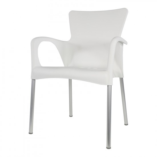 Kunststof stapelstoel met armleuning kleur wit