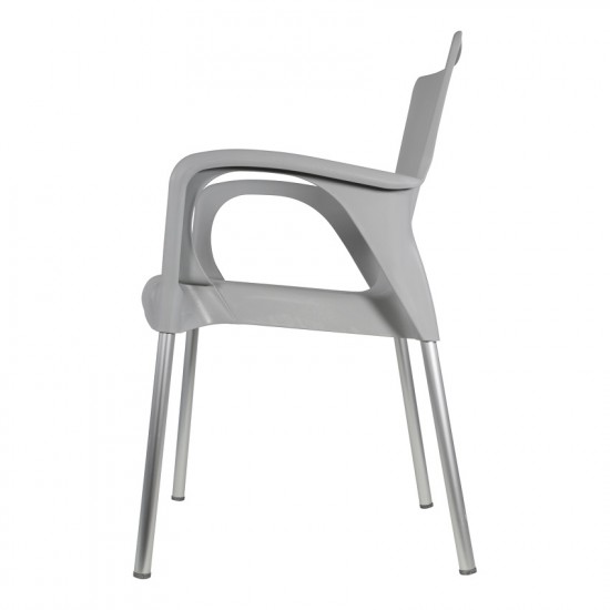 Kunststof stapelstoel met armleuning kleur grijs