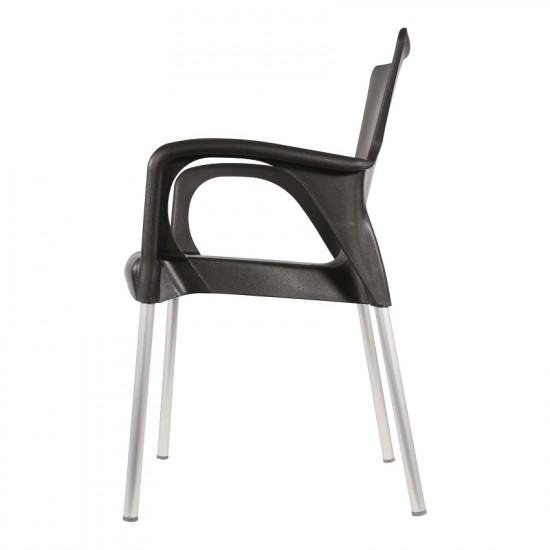 Kunststof stapelstoel met armleuning kleur zwart